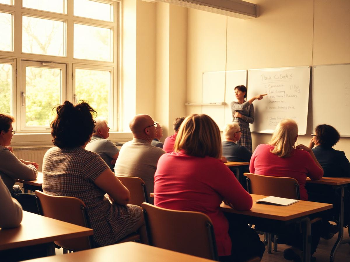 Adult learners in an English language class in a community centre